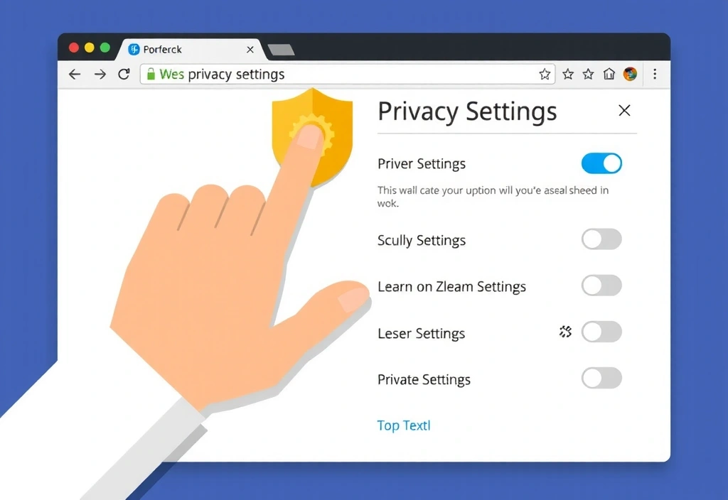 Ilustracja dłoni klikającej w ustawienia prywatności w przeglądarce